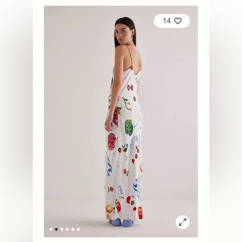Damson Madder Anthropologie Calypso White Slip Maxi Dress with Multicolor Print - Picture 6 of 9